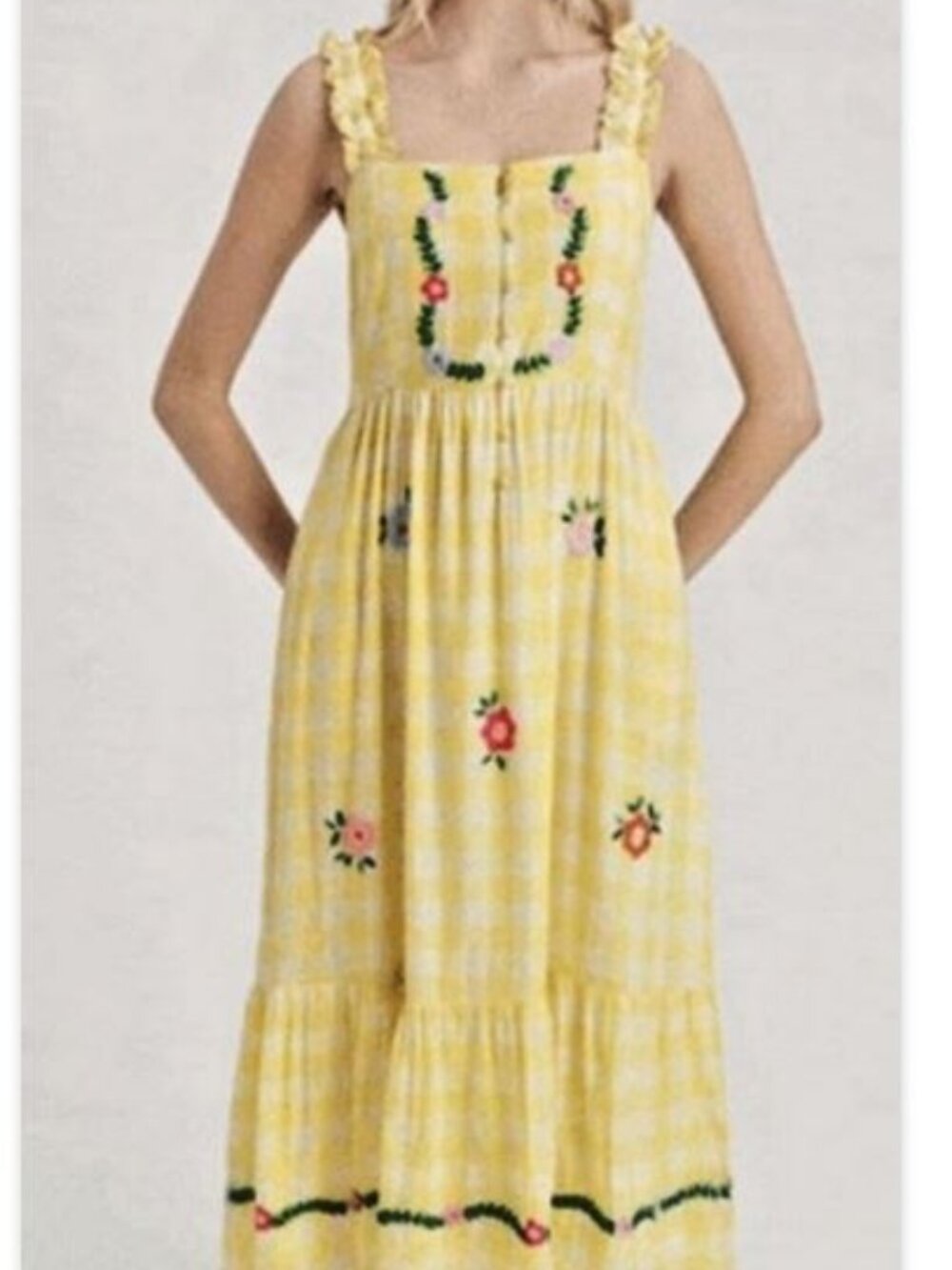 Brand new NWT Pink City Prints sz small Yellow Gingham embroidered Floral Dress